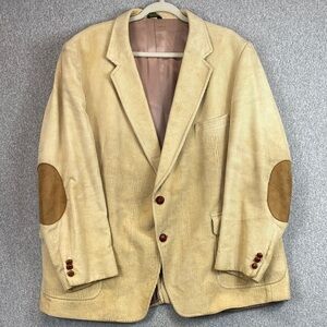 Vtg Di Benedetto corduroy blazer size 54 cream leather elbow patches preppy